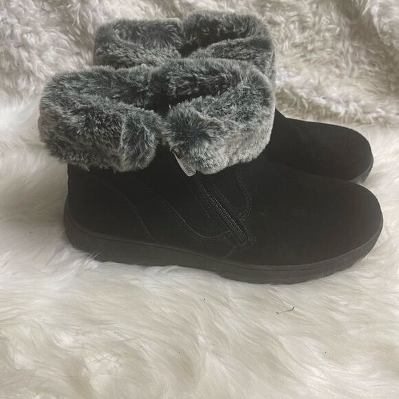 KHOMBU Jessica leather suede black ankle boots with gray & black faux fur SZ10M - Picture 2 of 12